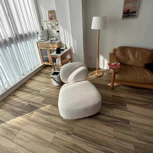 Traditional French Alpaca Wool Solid Wood Rounded Square Accent Chair With Backrest For Living Room