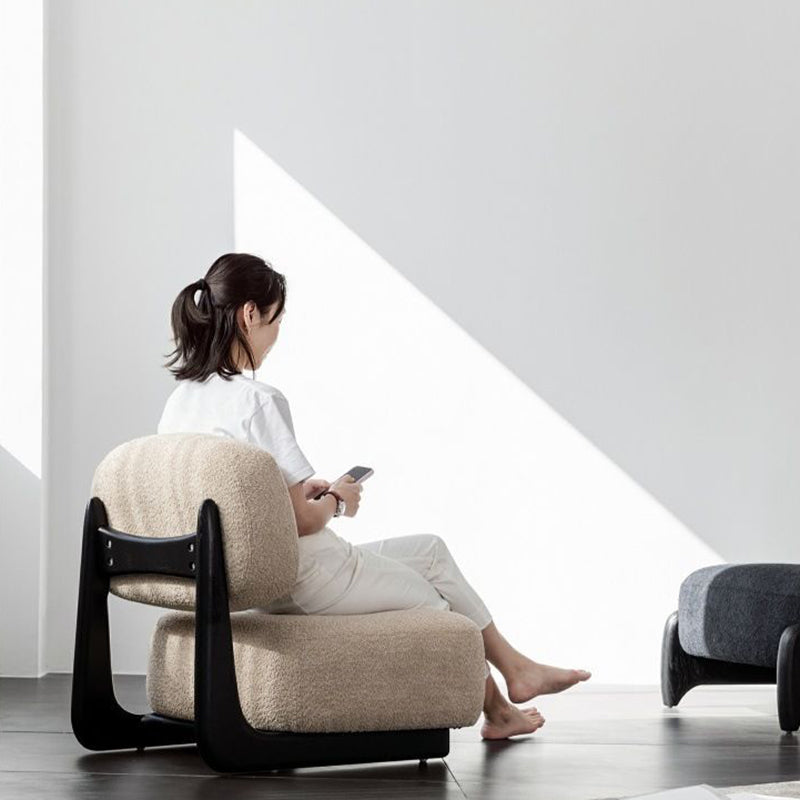 Traditional French Alpaca Wool Solid Wood Rounded Square Accent Chair With Backrest For Living Room