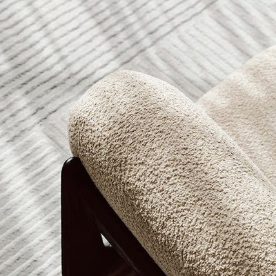 Traditional French Alpaca Wool Solid Wood Rounded Square Accent Chair With Backrest For Living Room