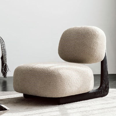 Traditional French Alpaca Wool Solid Wood Rounded Square Accent Chair With Backrest For Living Room