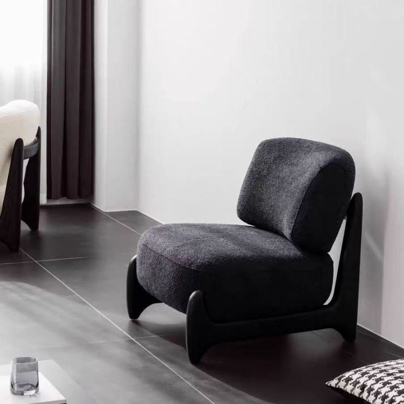 Moderner luxuriöser Akzentstuhl aus Sherpa-Stoff, Massivholz und Metall mit geschwungener quadratischer Form und Rückenlehne für das Wohnzimmer 