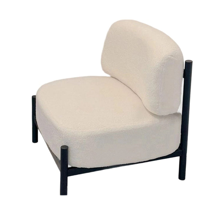 Moderner luxuriöser Akzentstuhl aus Sherpa-Stoff, Massivholz und Metall mit geschwungener quadratischer Form und Rückenlehne für das Wohnzimmer 