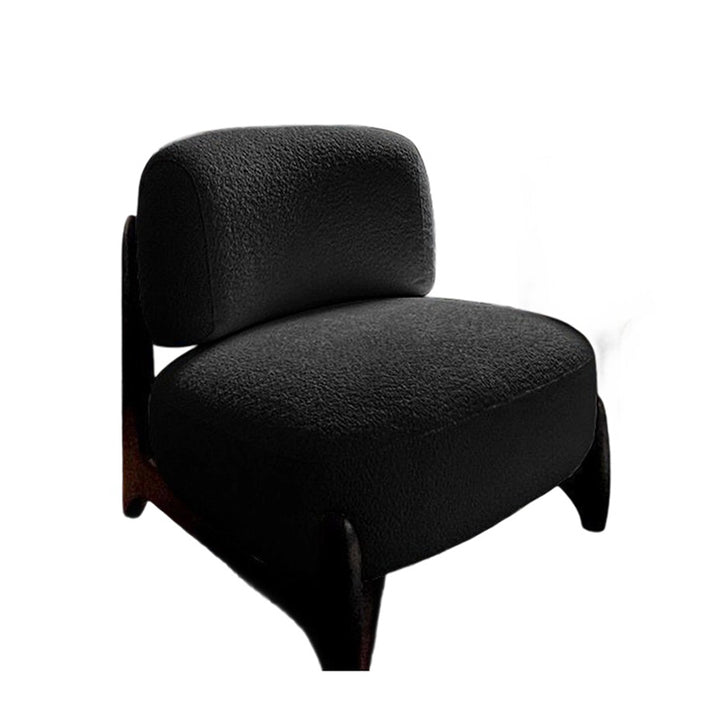 Moderner luxuriöser Akzentstuhl aus Sherpa-Stoff, Massivholz und Metall mit geschwungener quadratischer Form und Rückenlehne für das Wohnzimmer 