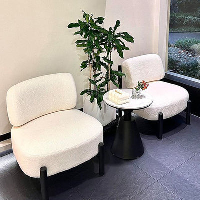 Modern Luxury Lambswool Solid Wood Metal Curved Square Accent Chair With Backrest For Living Room