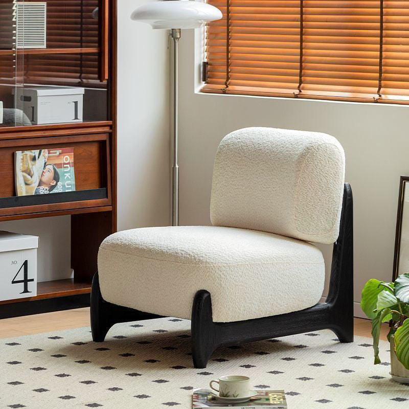 Modern Luxury Lambswool Solid Wood Metal Curved Square Accent Chair With Backrest For Living Room