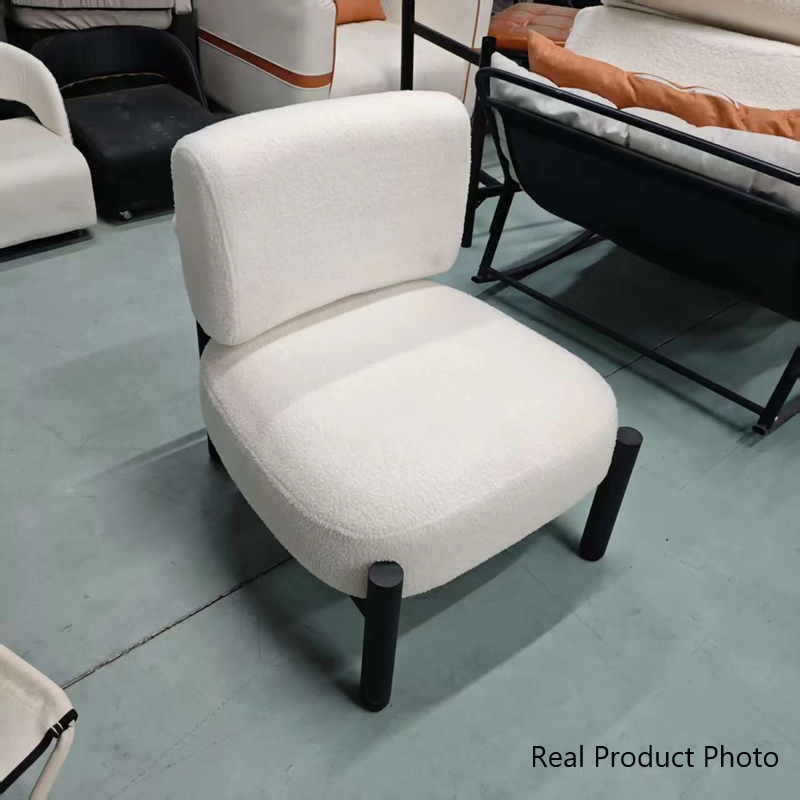 Sillón auxiliar cuadrado cilíndrico de metal con tela sherpa de estilo francés tradicional con respaldo para sala de estar 