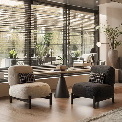 Traditional French Lambswool Metal Cylindrical Square Accent Chair With Backrest For Living Room