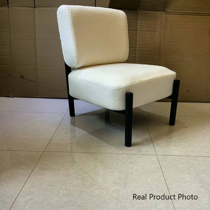 Sillón auxiliar cuadrado cilíndrico de metal con tela sherpa de estilo francés tradicional con respaldo para sala de estar 