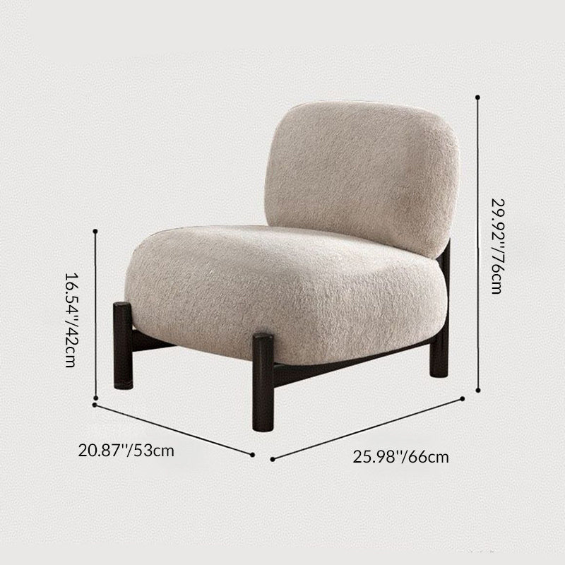 Traditional French Lambswool Metal Cylindrical Square Accent Chair With Backrest For Living Room