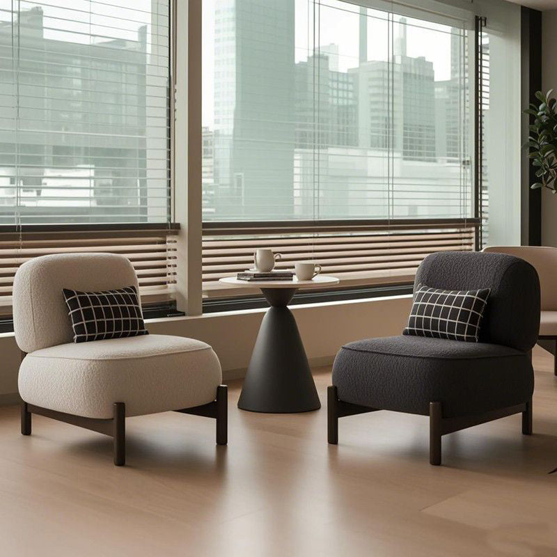 Traditional French Lambswool Metal Cylindrical Square Accent Chair With Backrest For Living Room