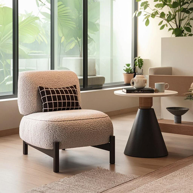 Traditional French Lambswool Metal Cylindrical Square Accent Chair With Backrest For Living Room