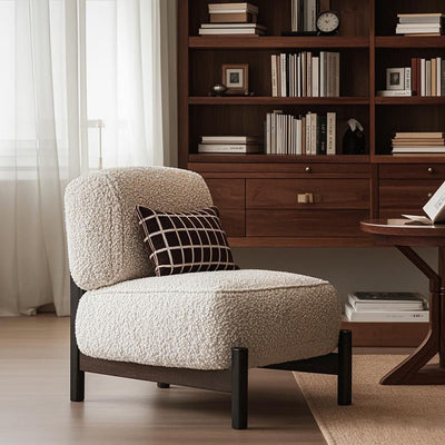 Traditional French Lambswool Metal Cylindrical Square Accent Chair With Backrest For Living Room