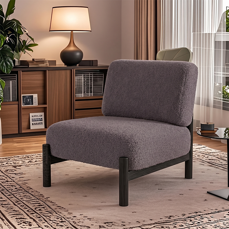 Sillón auxiliar cuadrado cilíndrico de metal con tela sherpa de estilo francés tradicional con respaldo para sala de estar 