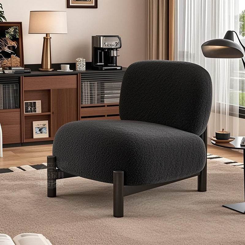 Traditional French Lambswool Metal Cylindrical Square Accent Chair With Backrest For Living Room