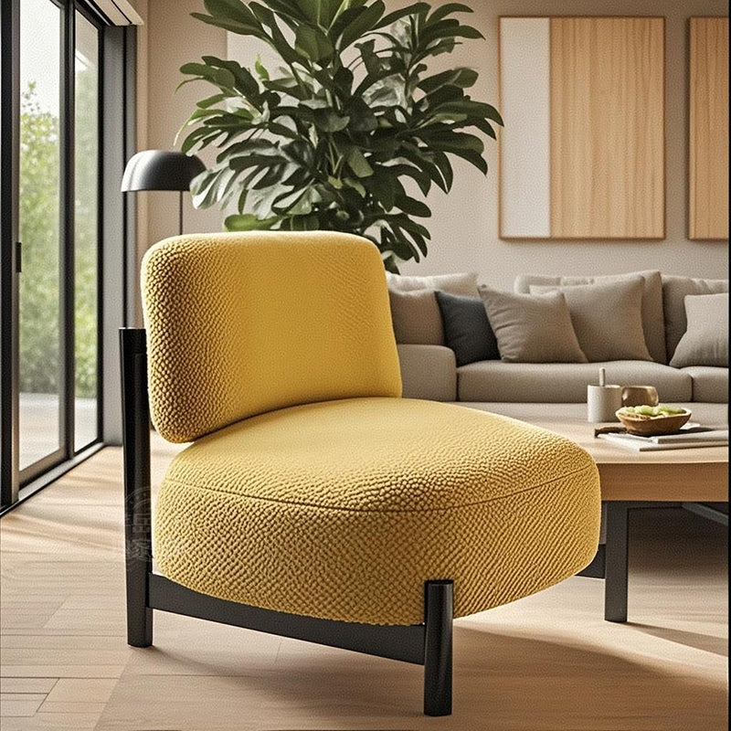 Traditional French Lambswool Metal Cylindrical Square Accent Chair With Backrest For Living Room