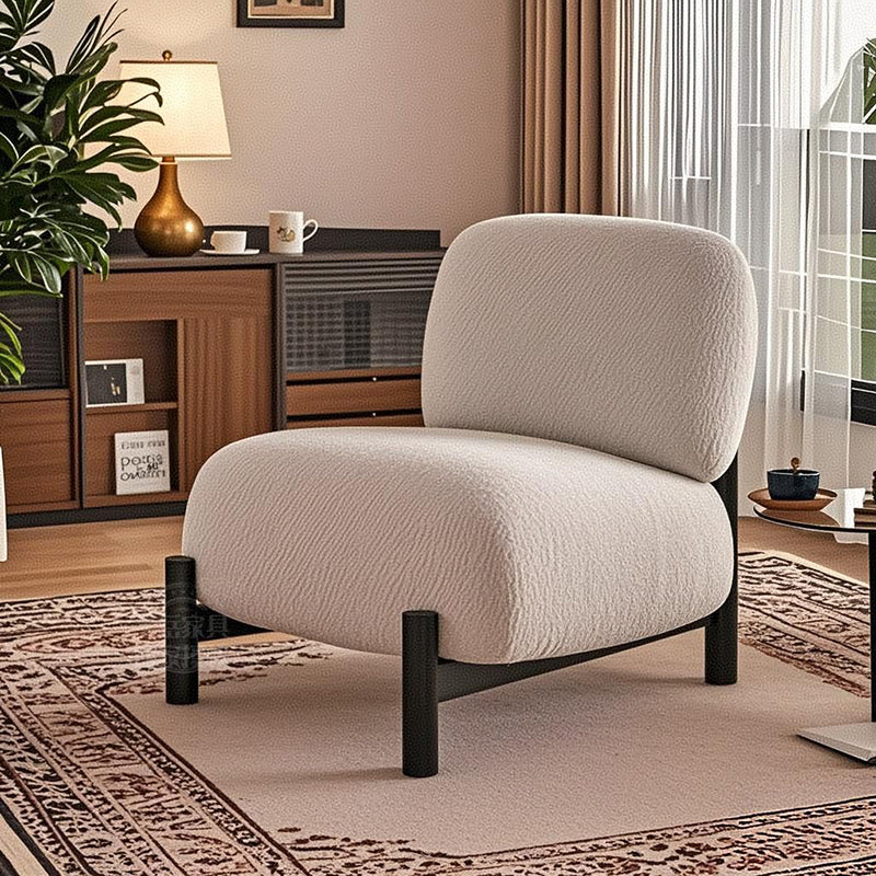 Traditional French Lambswool Metal Cylindrical Square Accent Chair With Backrest For Living Room