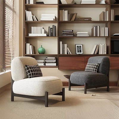 Traditional French Lambswool Metal Cylindrical Square Accent Chair With Backrest For Living Room