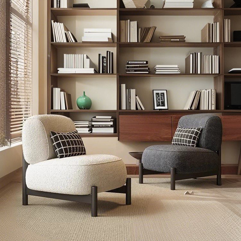 Traditional French Lambswool Metal Cylindrical Square Accent Chair With Backrest For Living Room