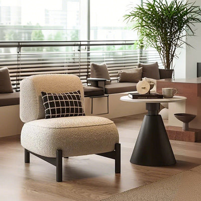 Traditional French Lambswool Metal Cylindrical Square Accent Chair With Backrest For Living Room