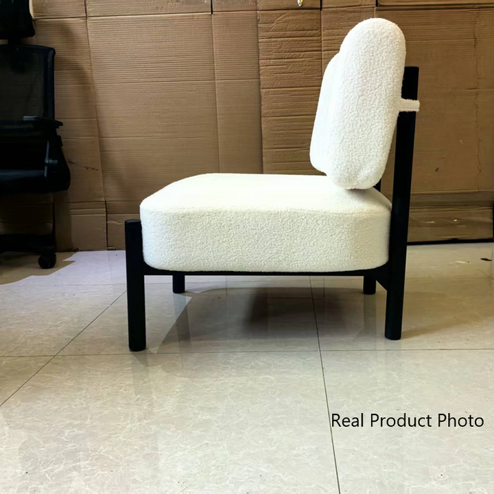 Sillón auxiliar cuadrado cilíndrico de metal con tela sherpa de estilo francés tradicional con respaldo para sala de estar 