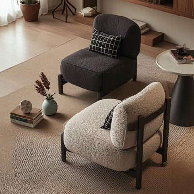 Traditional French Lambswool Metal Cylindrical Square Accent Chair With Backrest For Living Room