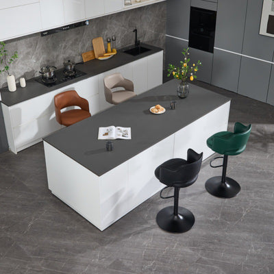 Contemporary Scandinavian Silicone Rubber Leather Iron Curved Round Bar Stool With Backrest Armrests For Dining Room