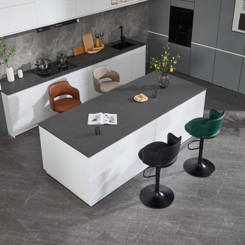 Contemporary Scandinavian Silicone Rubber Leather Iron Curved Round Bar Stool With Backrest Armrests For Dining Room