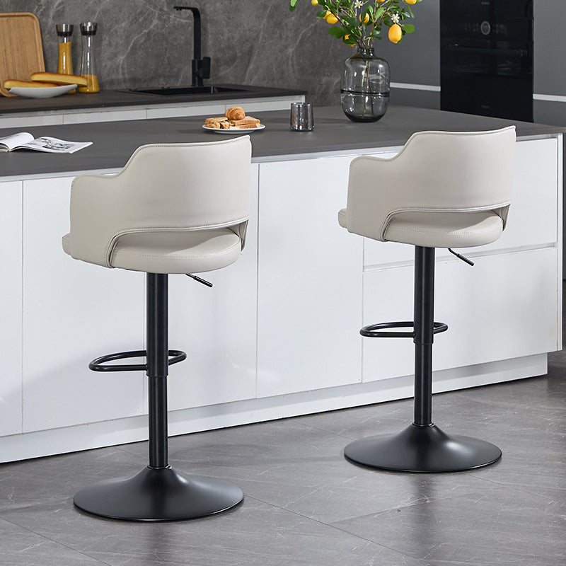 Contemporary Scandinavian Silicone Rubber Leather Iron Curved Round Bar Stool With Backrest Armrests For Dining Room