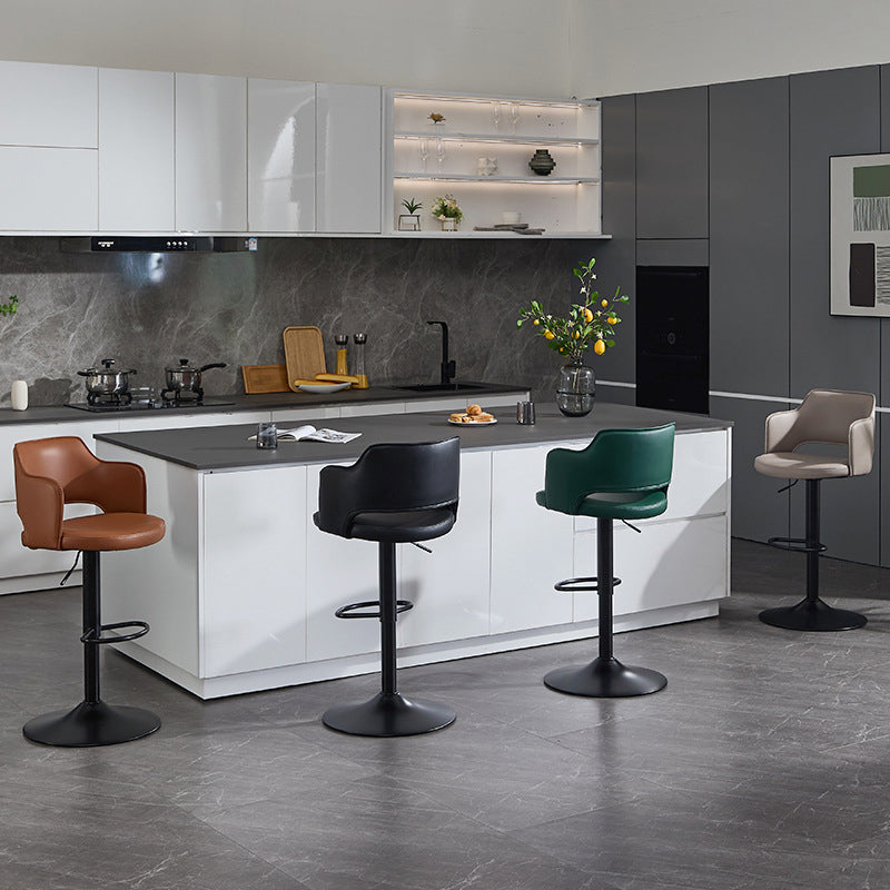 Contemporary Scandinavian Silicone Rubber Leather Iron Curved Round Bar Stool With Backrest Armrests For Dining Room