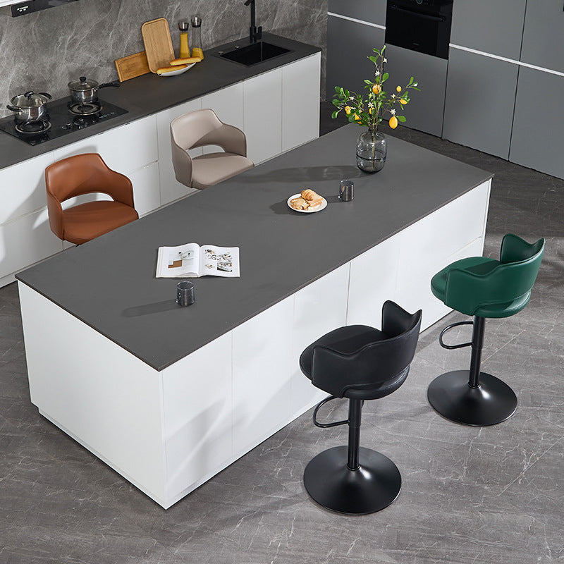 Contemporary Scandinavian Silicone Rubber Leather Iron Curved Round Bar Stool With Backrest Armrests For Dining Room