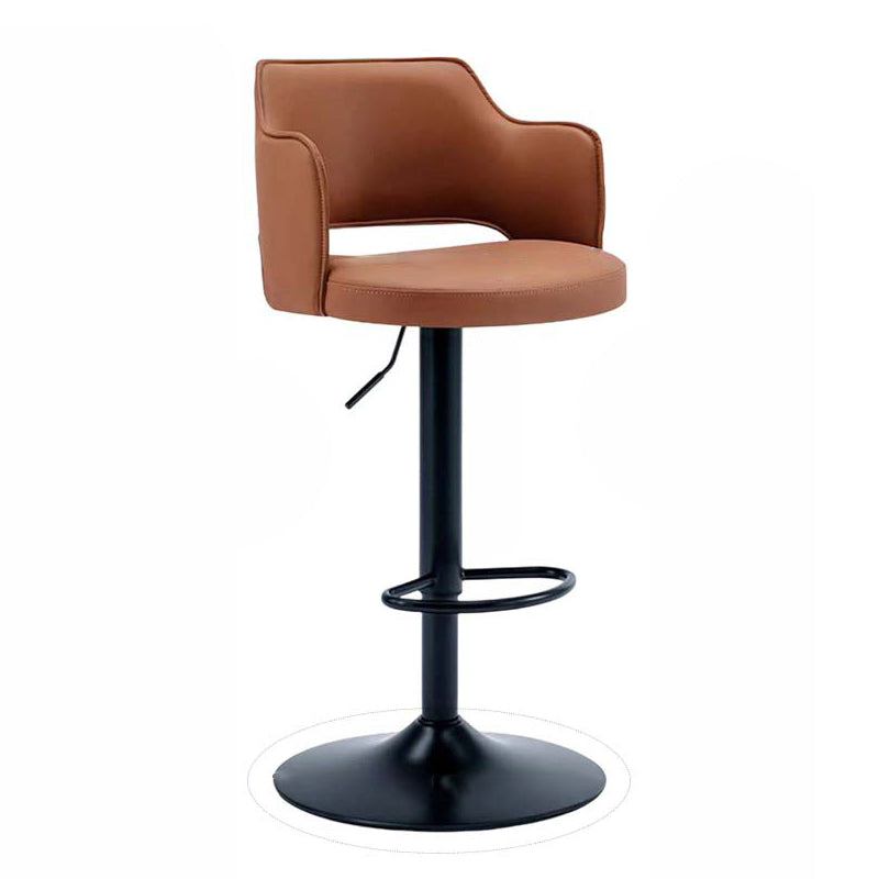 Contemporary Scandinavian Silicone Rubber Leather Iron Curved Round Bar Stool With Backrest Armrests For Dining Room