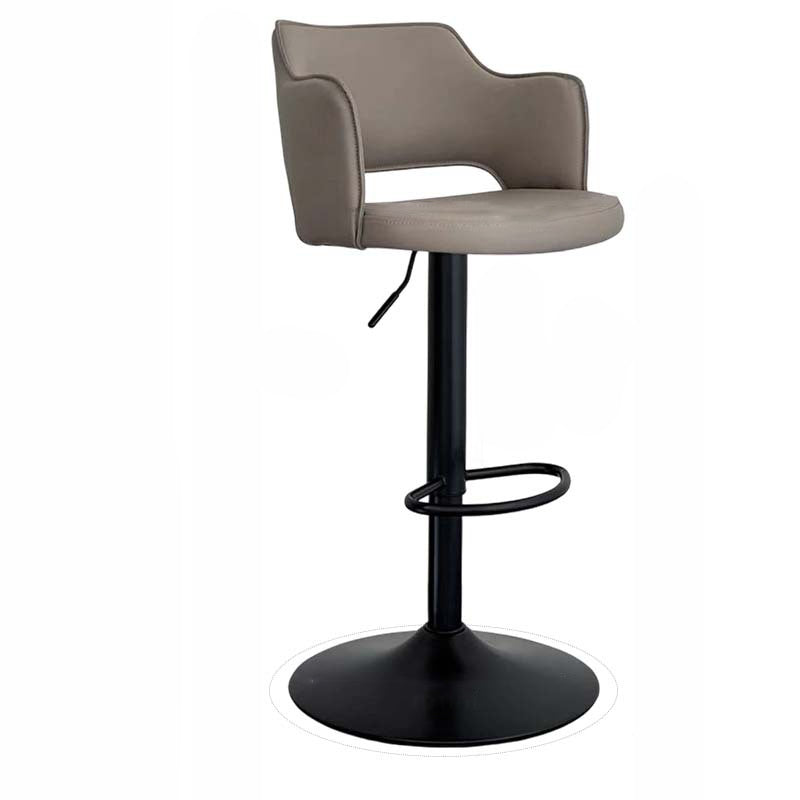 Contemporary Scandinavian Silicone Rubber Leather Iron Curved Round Bar Stool With Backrest Armrests For Dining Room
