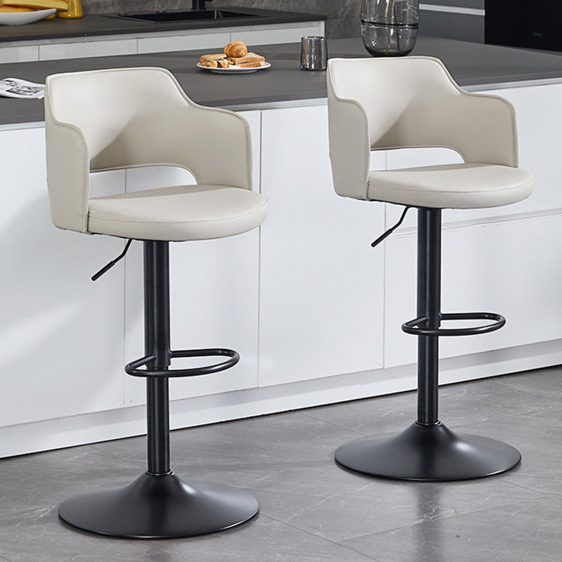 Contemporary Scandinavian Silicone Rubber Leather Iron Curved Round Bar Stool With Backrest Armrests For Dining Room