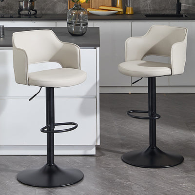Contemporary Scandinavian Silicone Rubber Leather Iron Curved Round Bar Stool With Backrest Armrests For Dining Room