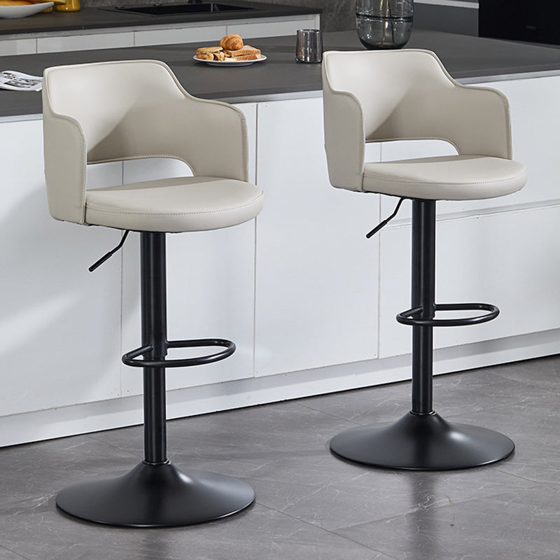 Contemporary Scandinavian Silicone Rubber Leather Iron Curved Round Bar Stool With Backrest Armrests For Dining Room