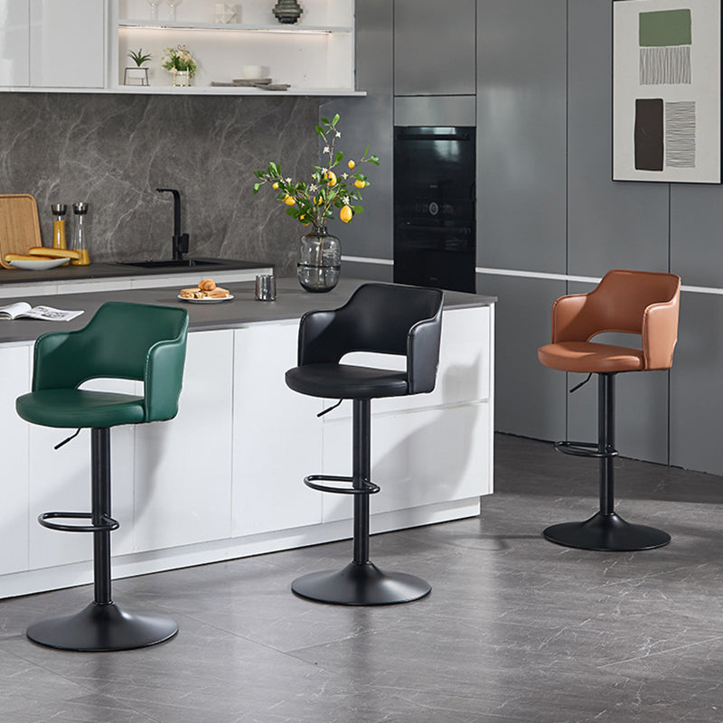 Contemporary Scandinavian Silicone Rubber Leather Iron Curved Round Bar Stool With Backrest Armrests For Dining Room