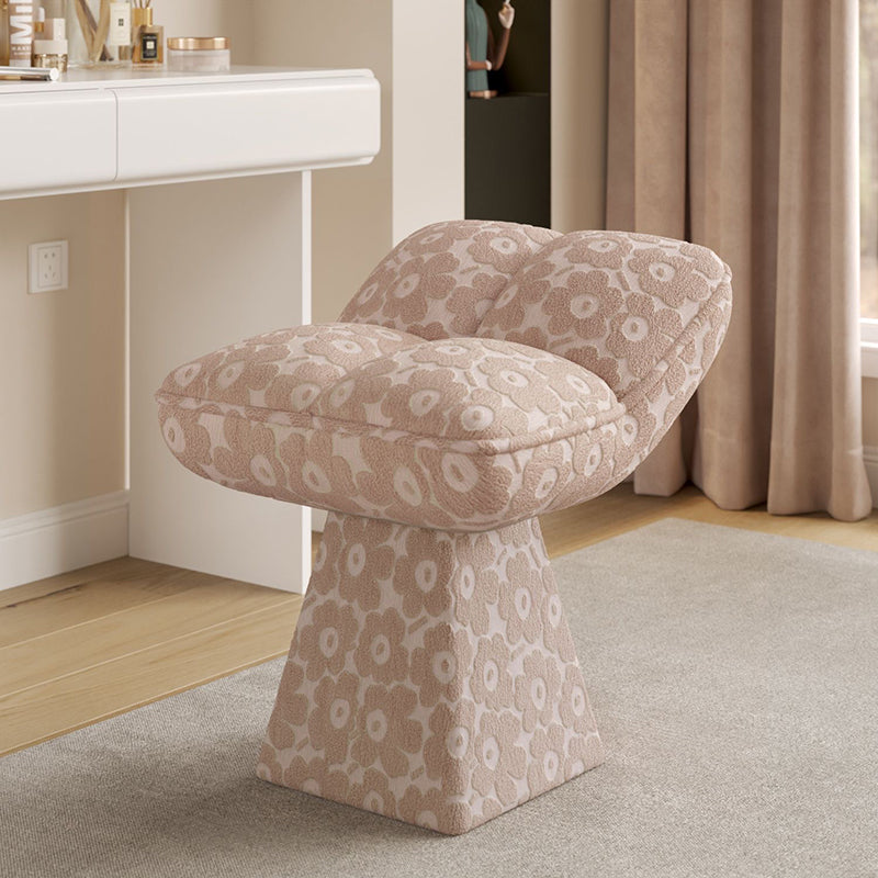 Contemporary Creative Chenille Wood Square Conical Vanity Stool For Bedroom