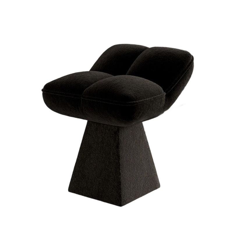 Moderner kreativer Schminkhocker aus Chenille-Stoff und Holzwerkstoff in quadratischer, konischer Form für das Schlafzimmer 