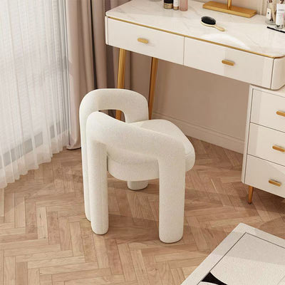 Contemporary Creative Velvet Carbon Steel M-Shaped Curved Vanity Stool With Backrest For Bedroom