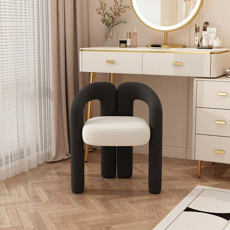 Contemporary Creative Velvet Carbon Steel M-Shaped Curved Vanity Stool With Backrest For Bedroom