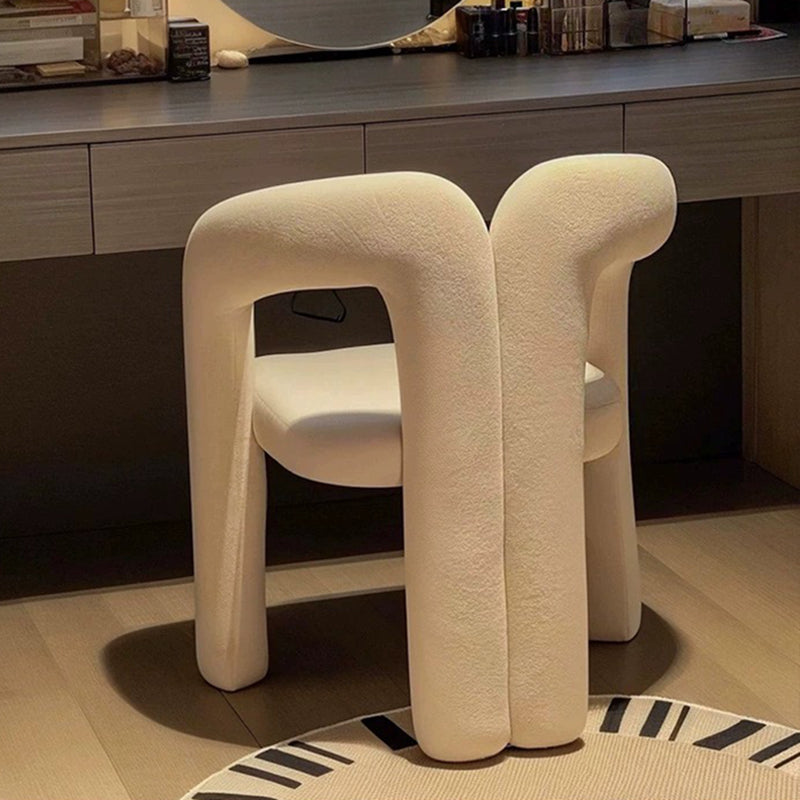 Contemporary Creative Velvet Carbon Steel M-Shaped Curved Vanity Stool With Backrest For Bedroom