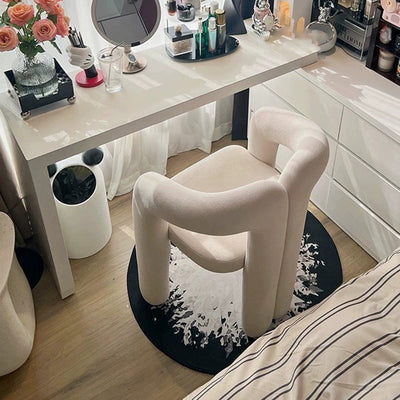 Contemporary Creative Velvet Carbon Steel M-Shaped Curved Vanity Stool With Backrest For Bedroom