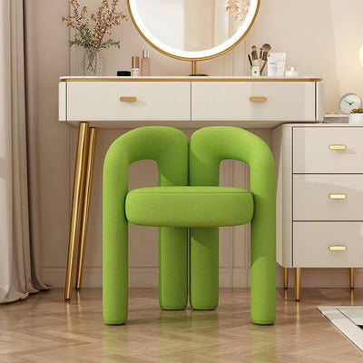 Contemporary Creative Velvet Carbon Steel M-Shaped Curved Vanity Stool With Backrest For Bedroom