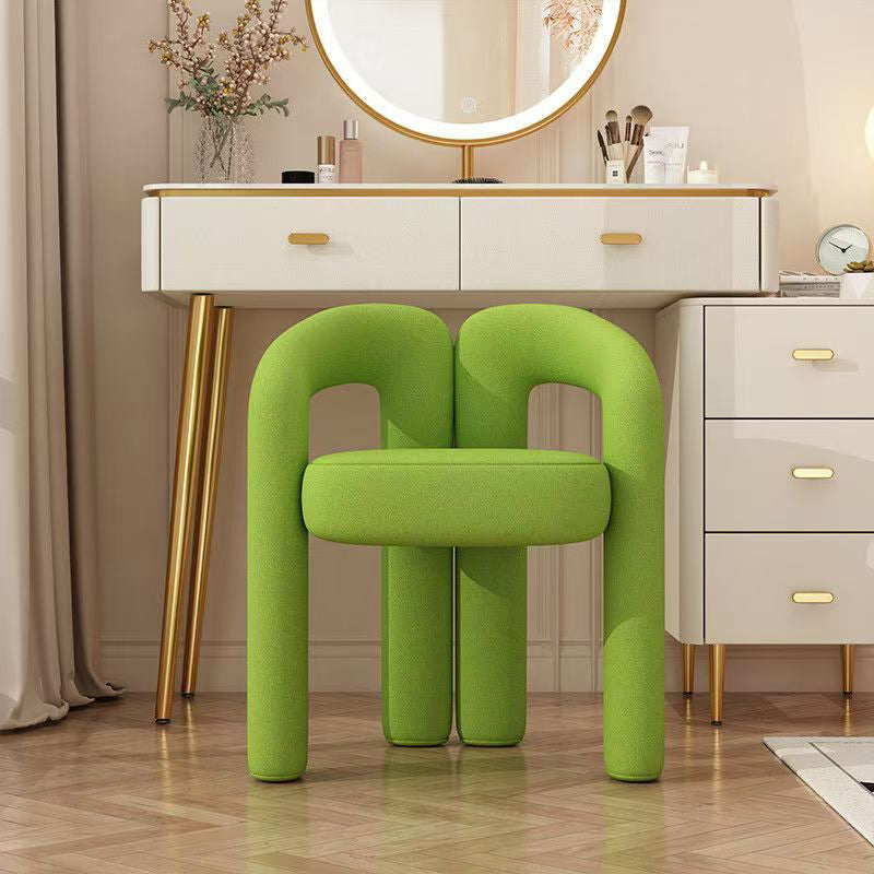 Contemporary Creative Velvet Carbon Steel M-Shaped Curved Vanity Stool With Backrest For Bedroom