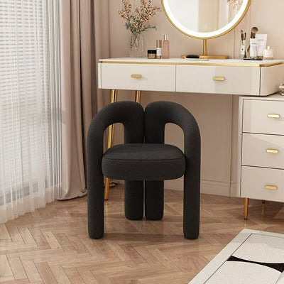 Contemporary Creative Velvet Carbon Steel M-Shaped Curved Vanity Stool With Backrest For Bedroom