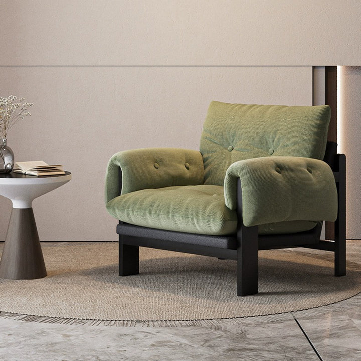 Chaise d’appoint carrée en tissu côtelé vintage traditionnel et bois massif, avec dossier et accoudoirs, pour salon 