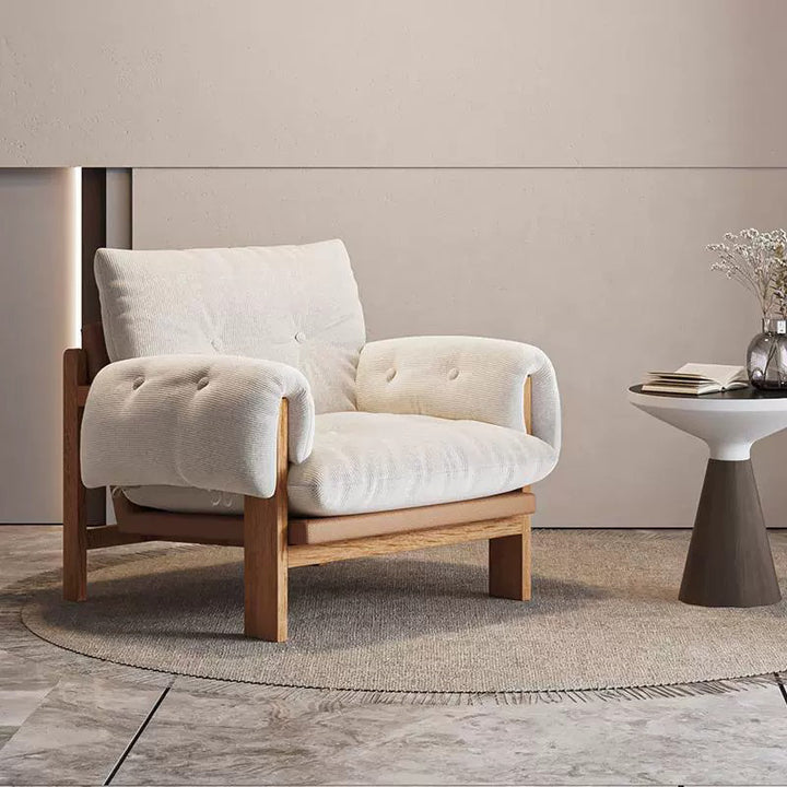 Chaise d’appoint carrée en tissu côtelé vintage traditionnel et bois massif, avec dossier et accoudoirs, pour salon 