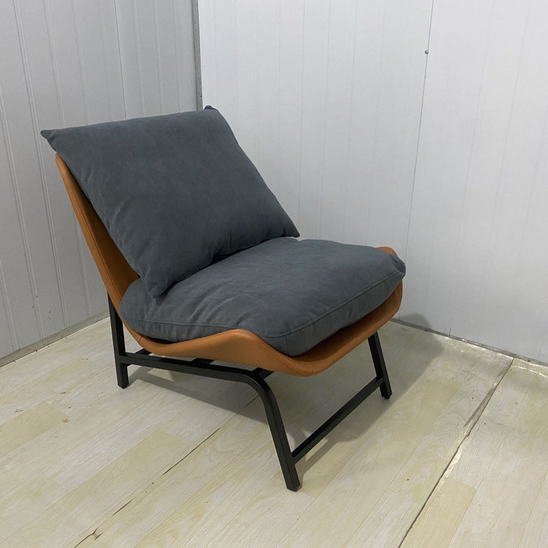 Traditional French Velvet Cat Scratch Leather Carbon Steel Rectangular Curved Square Accent Chair With Backrest For Living Room