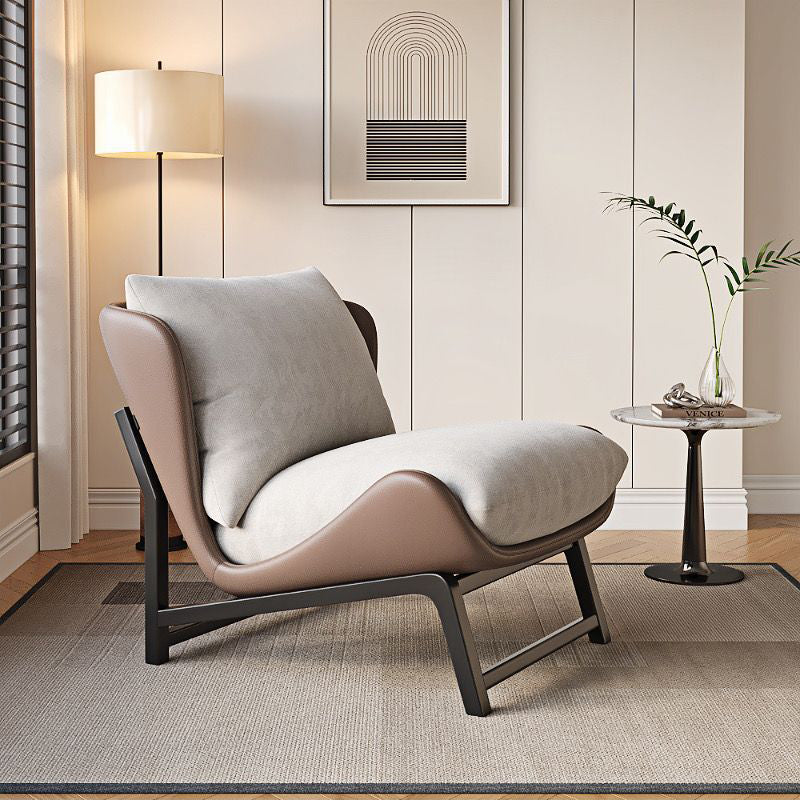 Traditional French Velvet Cat Scratch Leather Carbon Steel Rectangular Curved Square Accent Chair With Backrest For Living Room