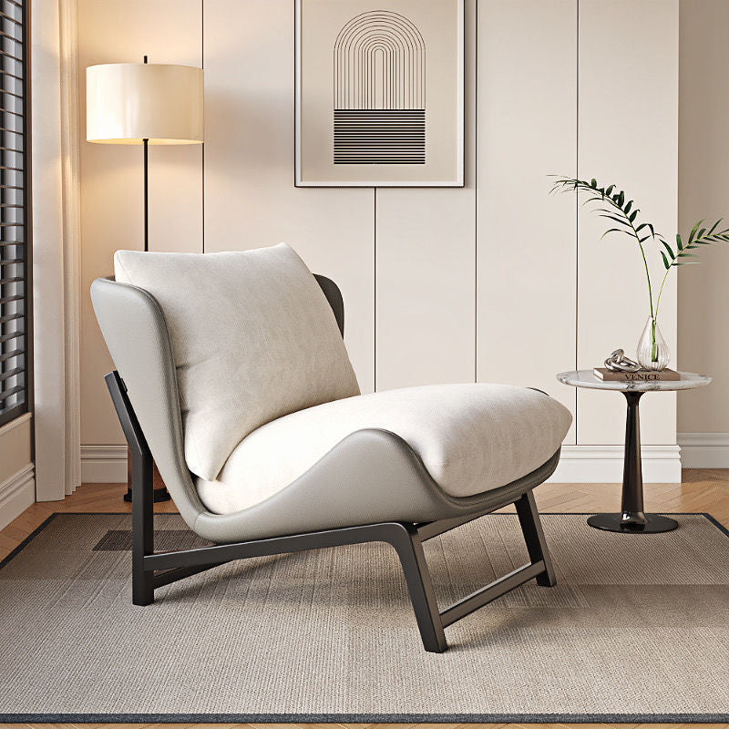 Traditional French Velvet Cat Scratch Leather Carbon Steel Rectangular Curved Square Accent Chair With Backrest For Living Room